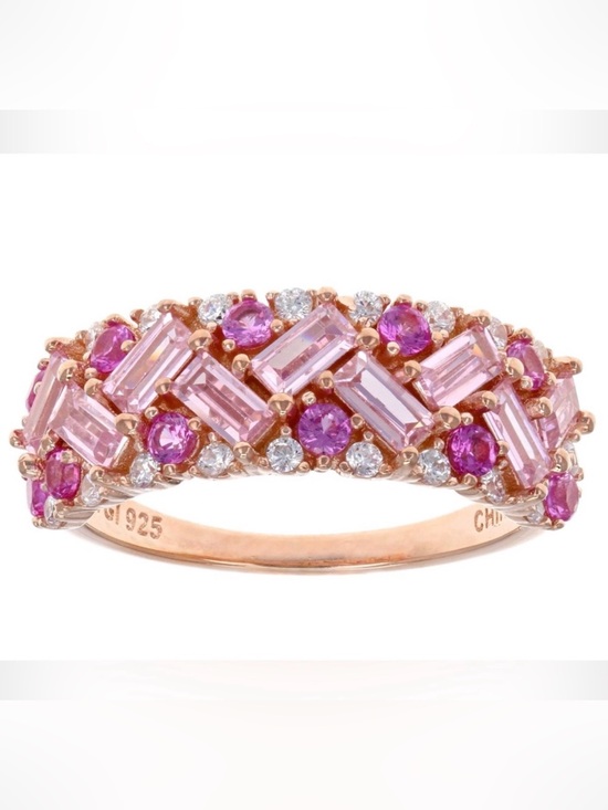 Jewelry - 2.72CTs Pink Sapphires, Pink & White Lab Diamonds 18K Rose Gold Over Silver Ring